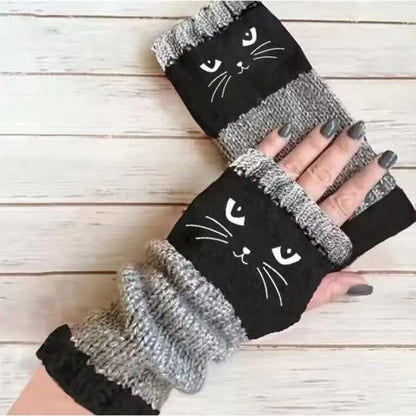 🎁Last Day – 49% Discount🐱🧶Knitted Fingerless Gloves with Cute Cat Trim