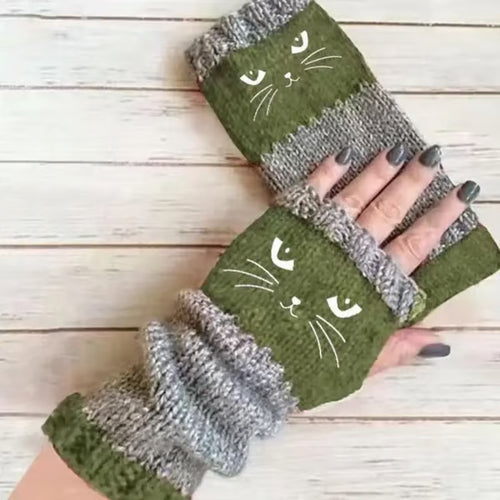 🎁Last Day – 49% Discount🐱🧶Knitted Fingerless Gloves with Cute Cat Trim
