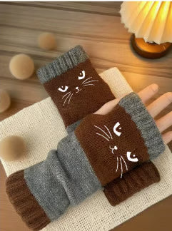 🎁Last Day – 49% Discount🐱🧶Knitted Fingerless Gloves with Cute Cat Trim