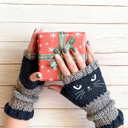 🎁Last Day – 49% Discount🐱🧶Knitted Fingerless Gloves with Cute Cat Trim