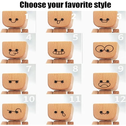 Charming Little Wooden Figure Expression Dancer with 12PCS Magnetic Expressions