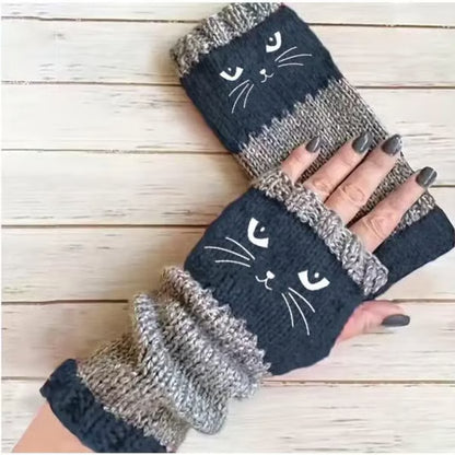 🎁Last Day – 49% Discount🐱🧶Knitted Fingerless Gloves with Cute Cat Trim